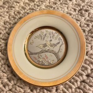 The Art of Chokin small plate shallow dish birds butterflies 24KT gold edged #13
